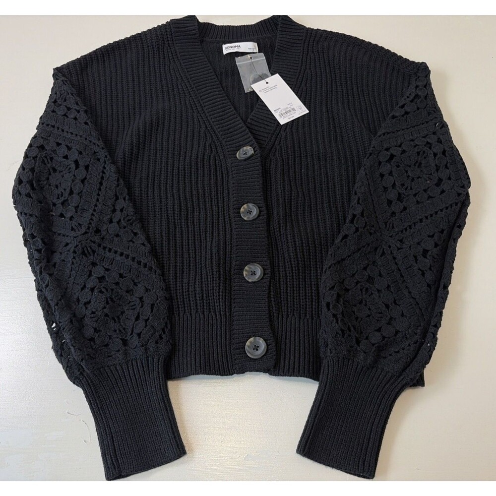 Sonoma Goods For Life Button-Front Textured Cardigan Black Size Small
